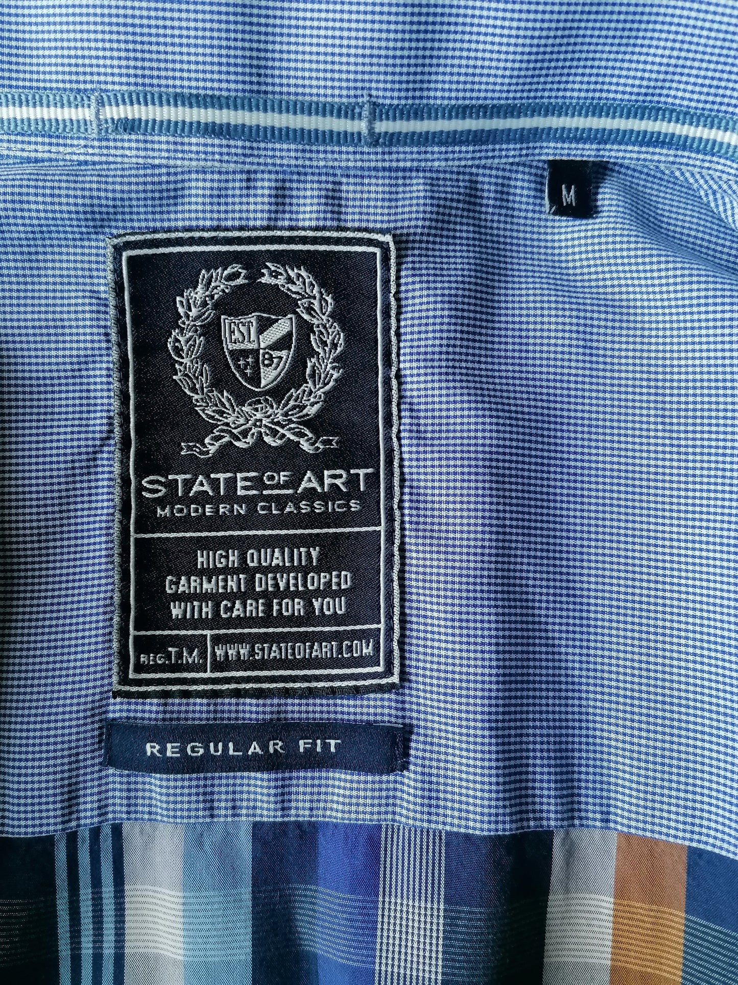 State of Art overhemd. Blauw Bruin geruit. Maat M. Regular Fit.