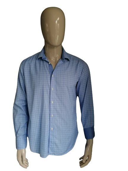 Camicia di Zara Man. White a scacchi blu. Dimensione 42 / L. adattamento su misura.
