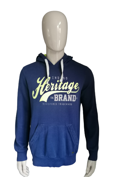 Sweat à capuche EDC. Imprimé bleu foncé, vert gris. Taille M.