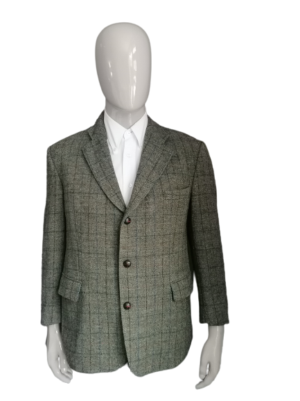 Veste vintage Hirmer Harris Tweed. Brun bleu vert vérifié. Taille 54 / L.