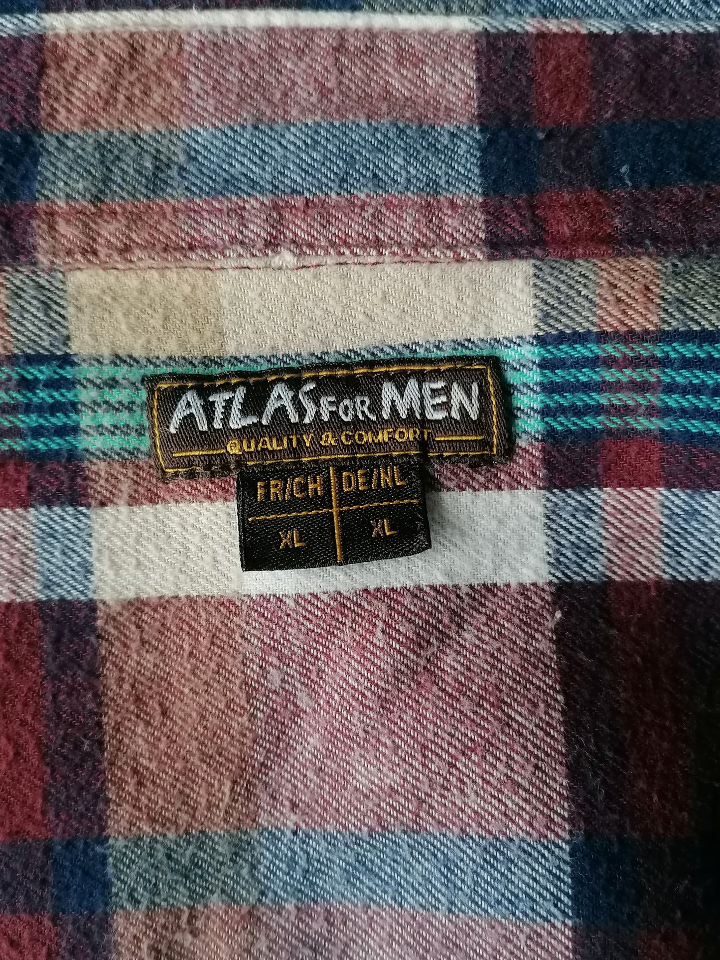 Atlas for Men Flanellen overhemd. Bordeaux Blauw Beige geruit. Maat XL.