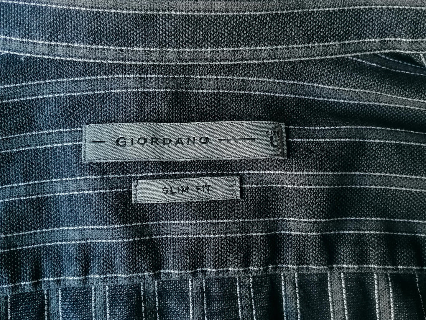Giordano -Hemd. Schwarz grau gestreift. Größe L. Slim Fit.