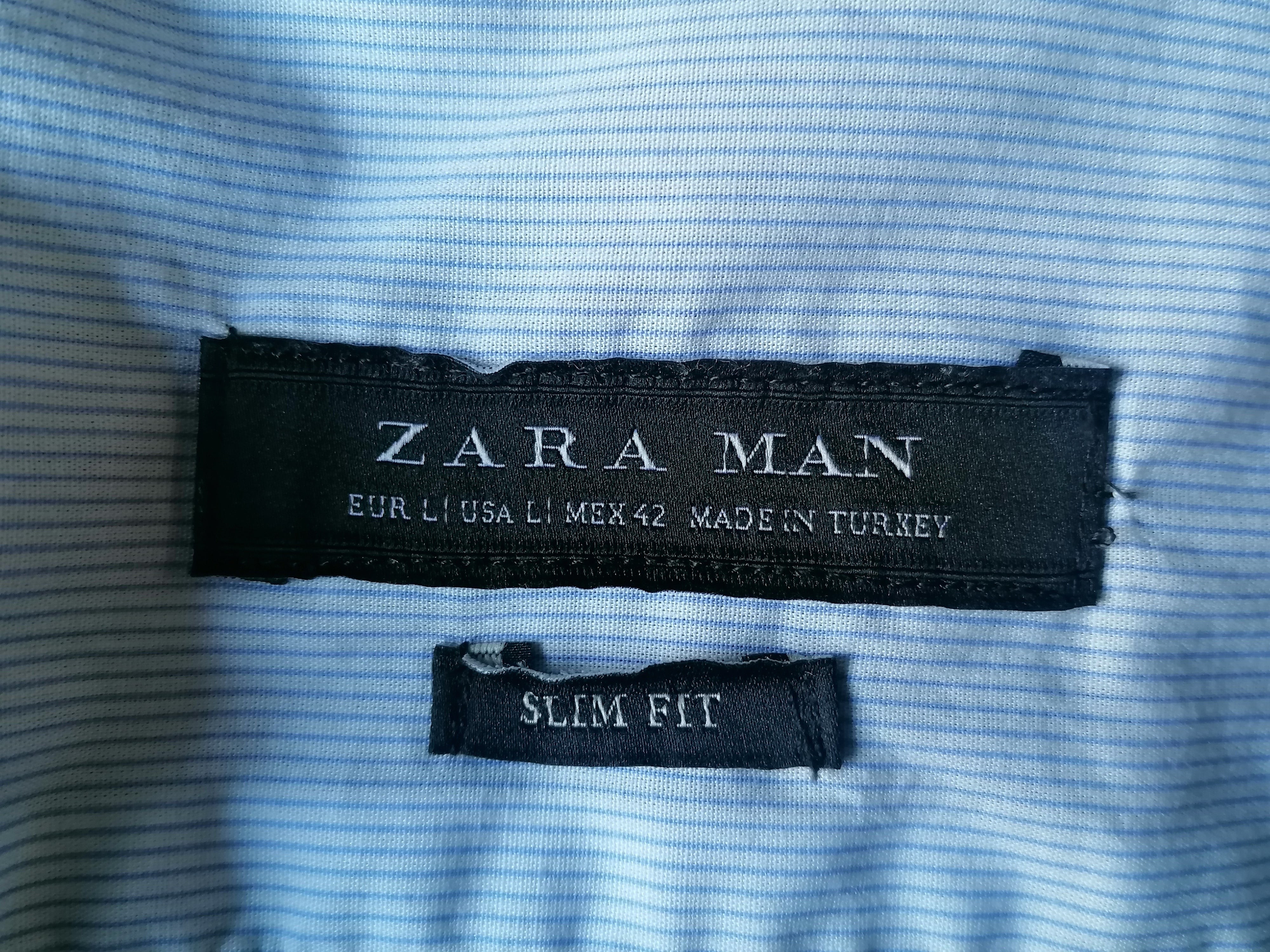 Camisa de Zara Man. Azul oscuro con rojo y blanco. Tamaño L. Fit Slim. EcoGents