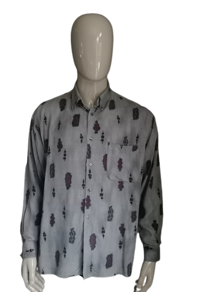 Vintage Tacot Bleu Hemd. Grau-braun-roter Druck. Größe XL. 100 % Viskose.