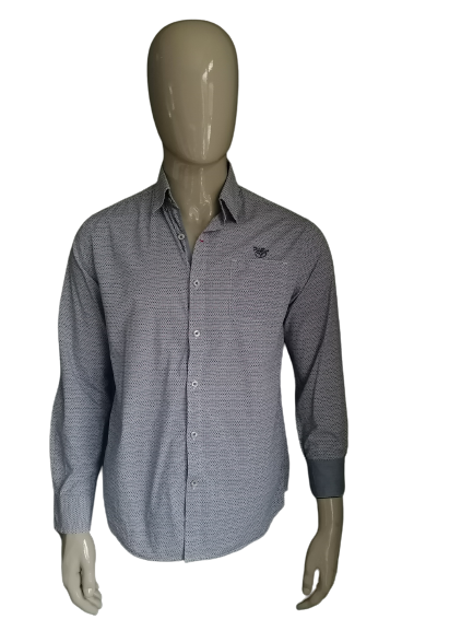 Blue Fields shirt. Blue purple pink print. Size M.