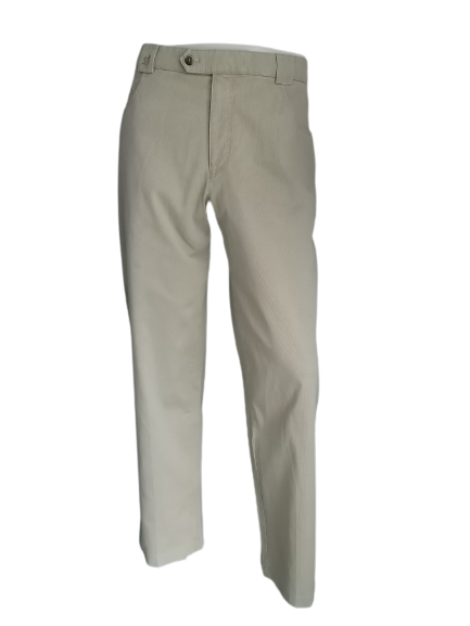Comfort stretch trousers. Beige striped motif. Size 54 / L.