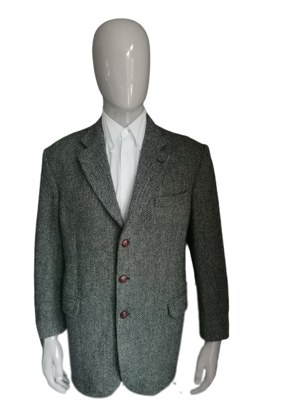 Veste en tweed vintage Jean de Vernay Harris. Mélange brun vert. Taille 26 (52 / L)