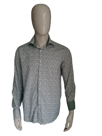 British Indigo overhemd. Groen Witte print. Maat 42 / L.