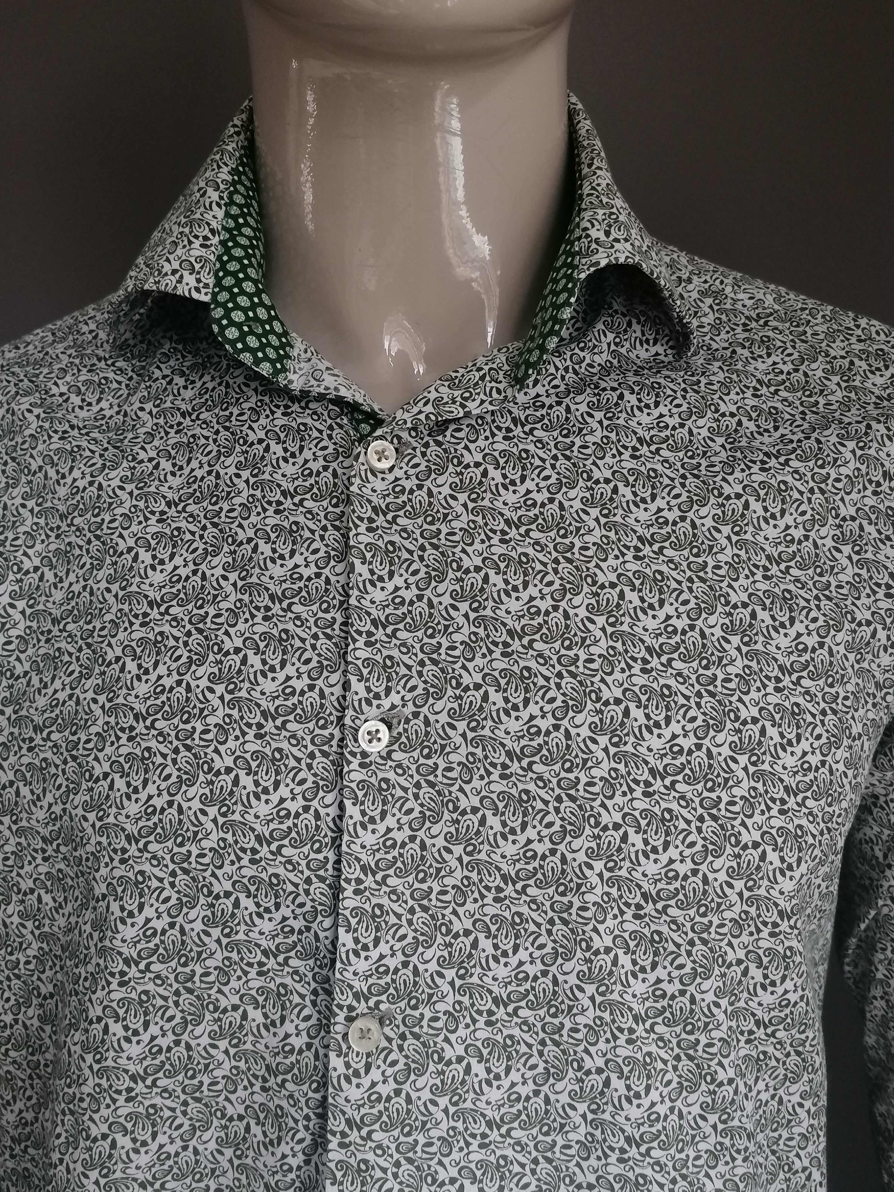 British Indigo overhemd. Groen Witte print. Maat 42 L. EcoGents