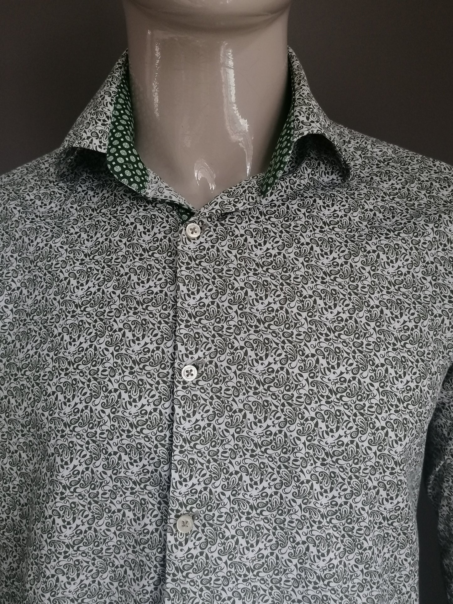 British Indigo overhemd. Groen Witte print. Maat 42 / L.