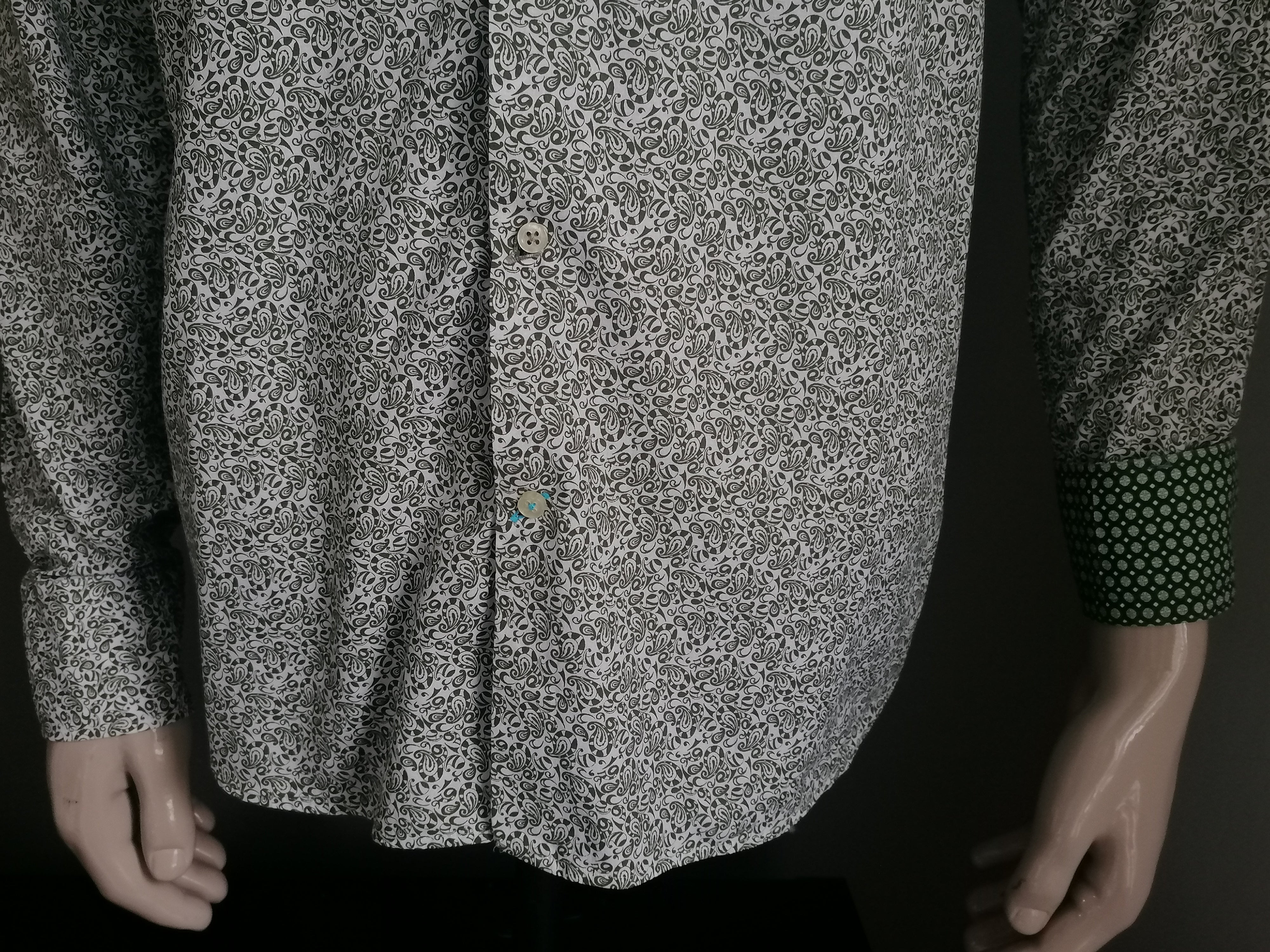 British Indigo overhemd. Groen Witte print. Maat 42 L. EcoGents