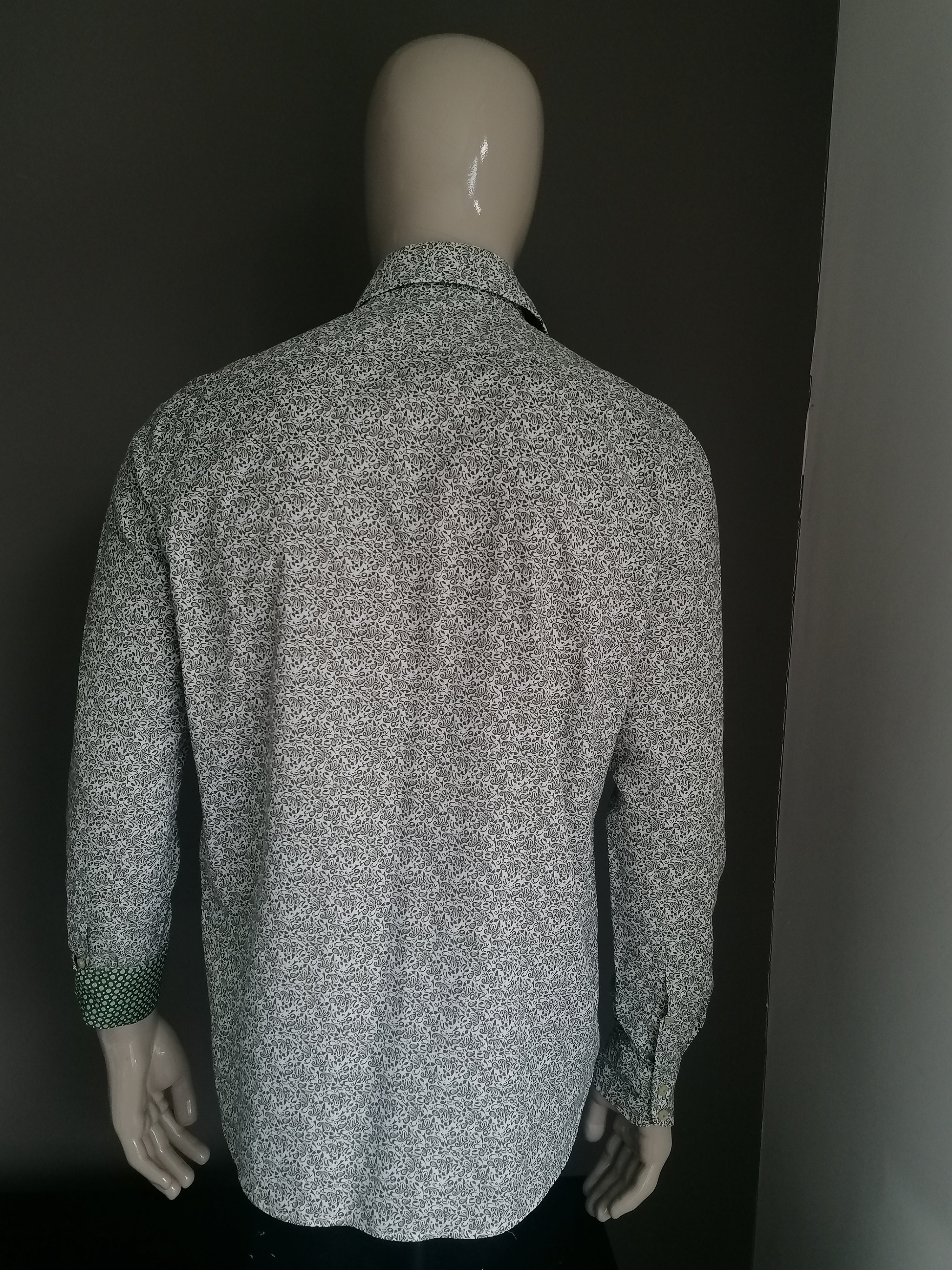 British Indigo overhemd. Groen Witte print. Maat 42 L. EcoGents