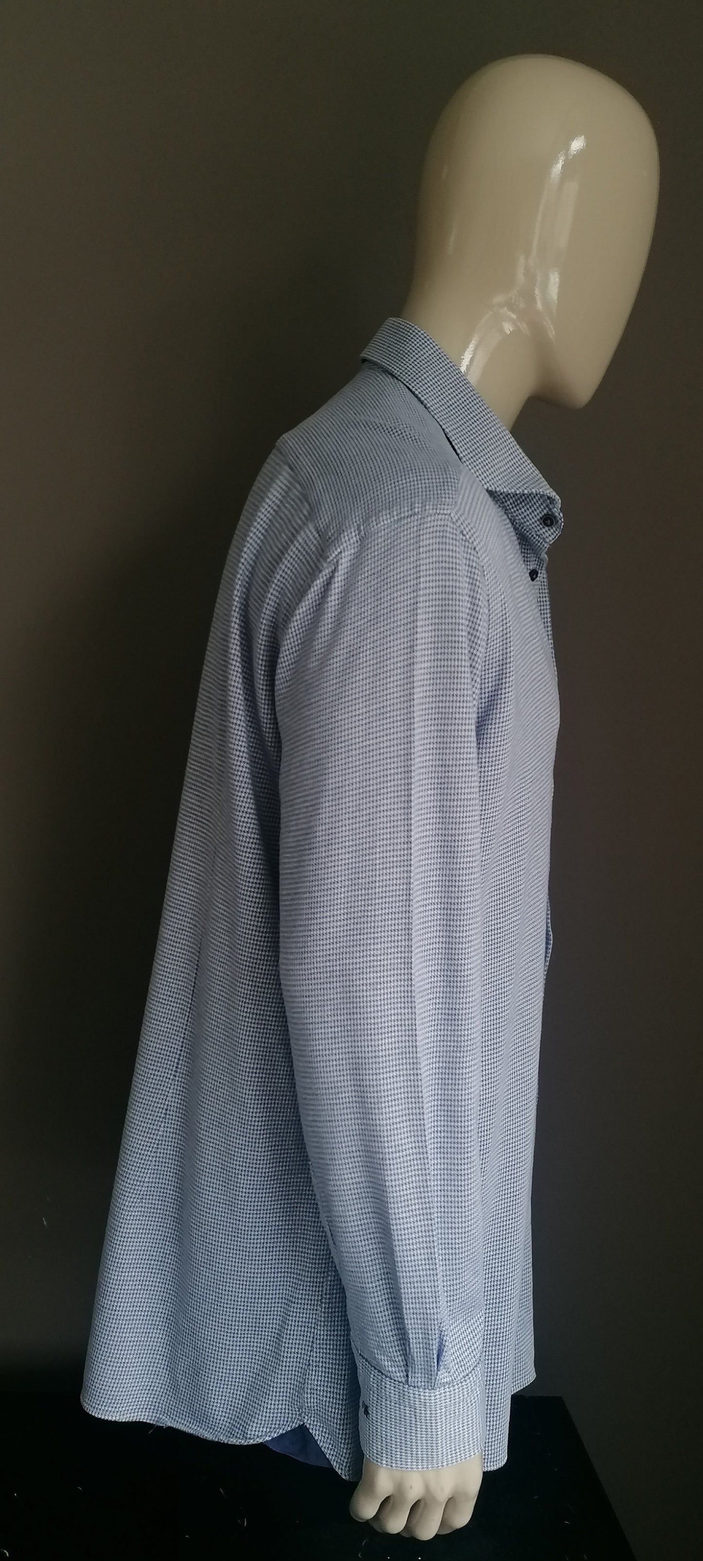 Thomas Maine overhemd. Blauw Wit motief. Maat 45-46 / XXL-2XL.