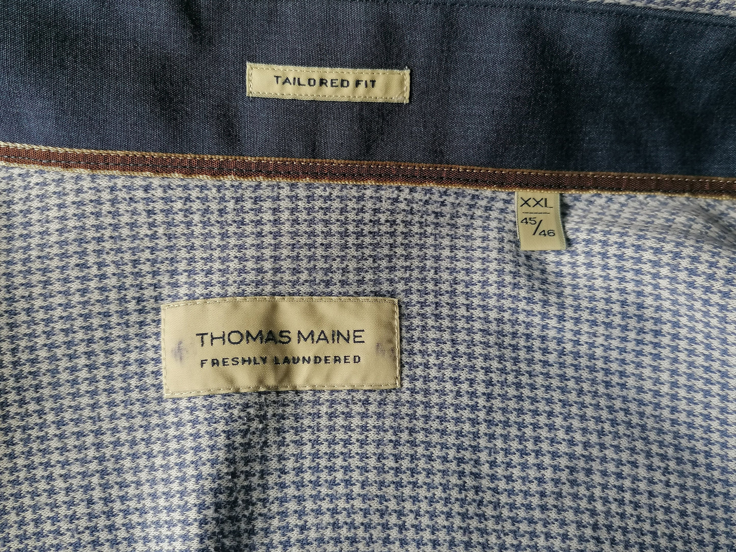 Thomas Maine overhemd. Blauw Wit motief. Maat 45-46 / XXL-2XL.