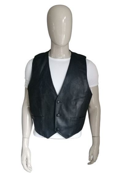 Vintage-Billawal-Leder-Look! Weste. Schwarz gefärbt. Größe XXL / 2XL.