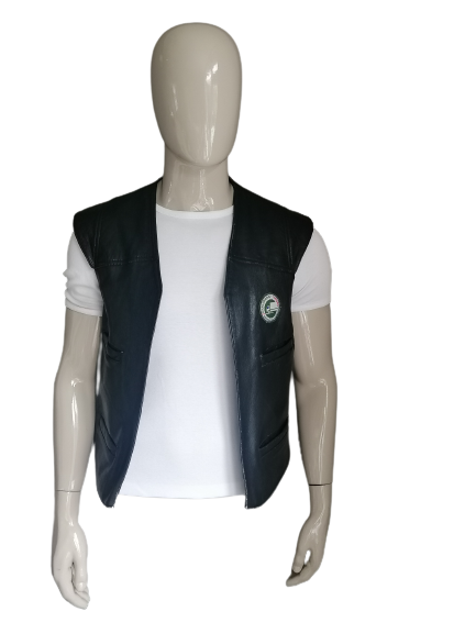 Leather waistcoat without closure. Carlsberg Emblem. Black colored. Size XL.