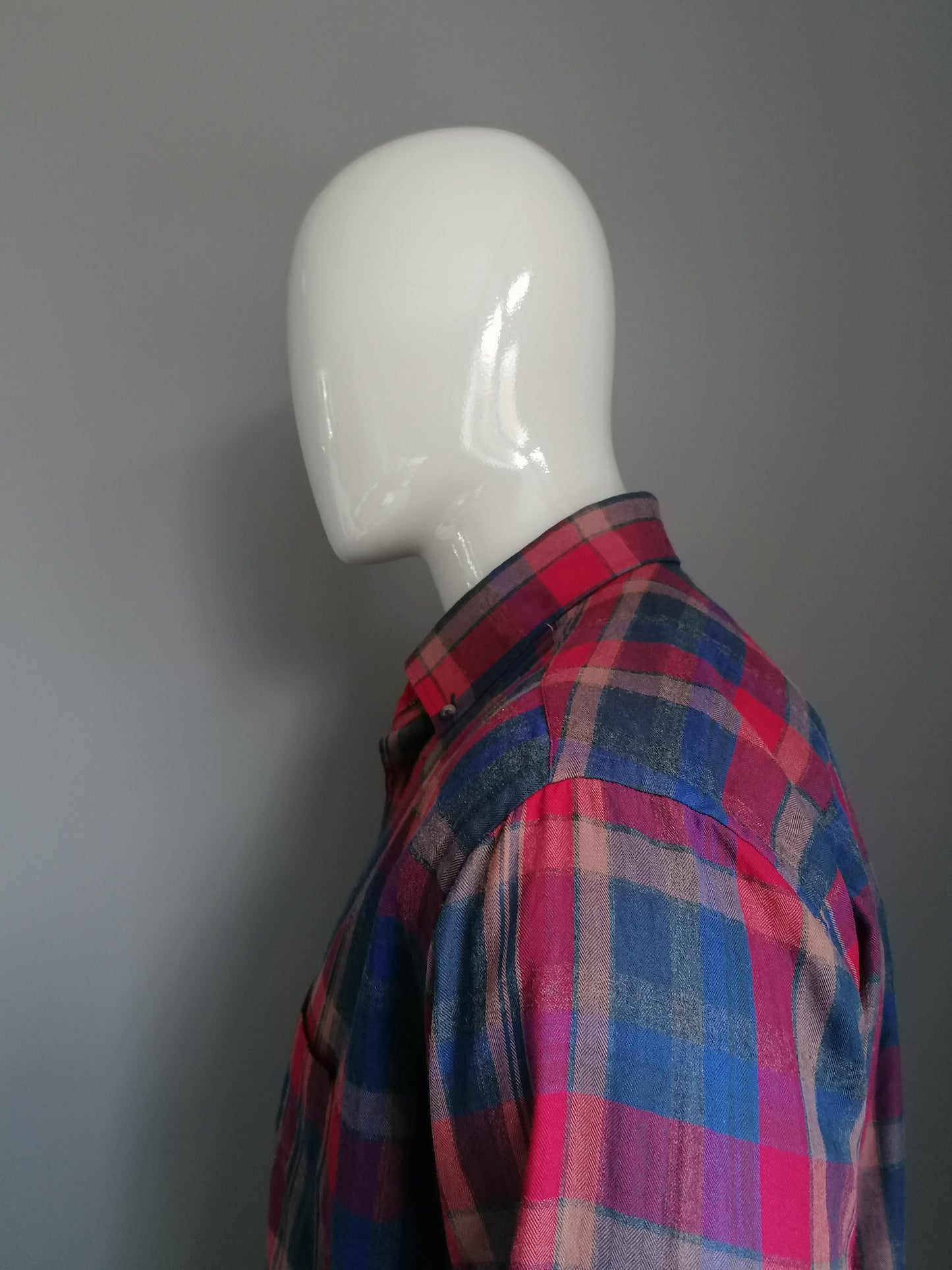Jim Spencer shirt. Red blue brown checked. Size XL.