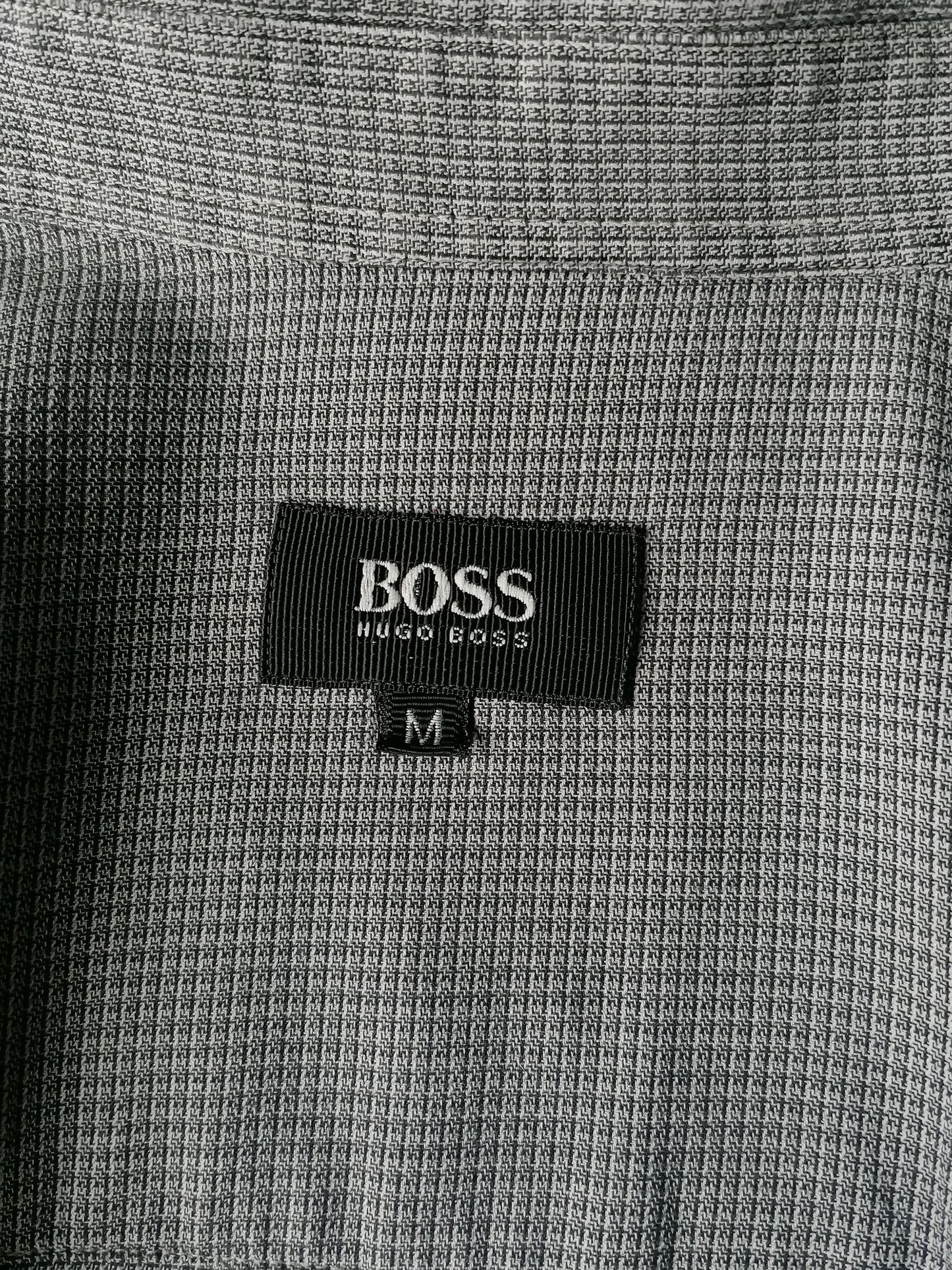 Vintage Hugo Boss overhemd. Grijs Geruit. Maat M.