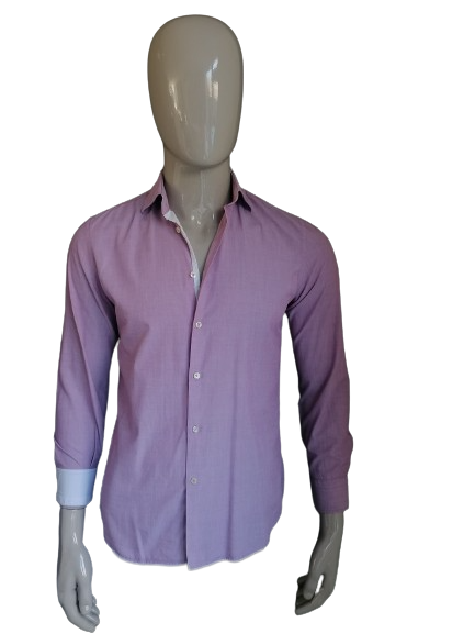 Marc O'Polo overhemd. Rood Wit motief. Maat 38 / S. Slim Fit.