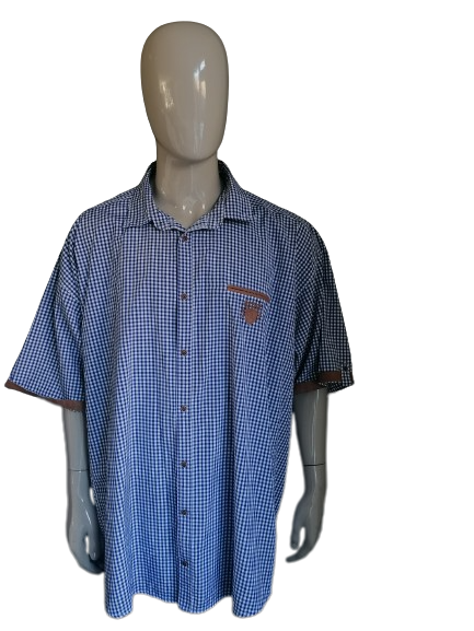 Lavecchia shirt short sleeve. Blue white checkered motif. Brown accents. Size 6XL.