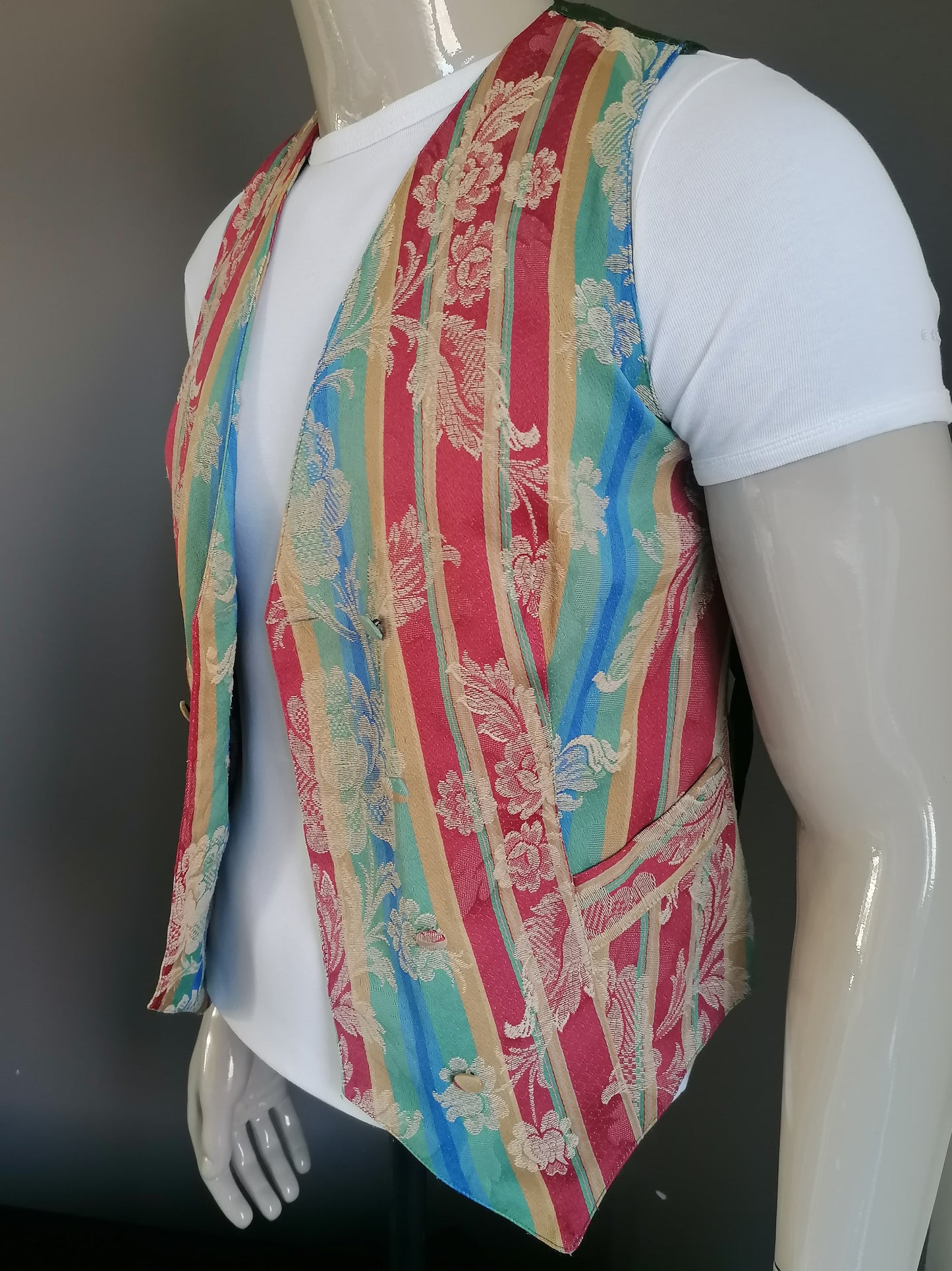 Vintage Pulls Double Breasted waistcoat. Red yellow green blue colored. Size S.