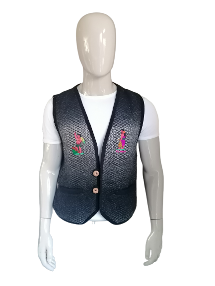 Vintage waistcoat. Gray black colored with ecuador embroidered application. Size XL.