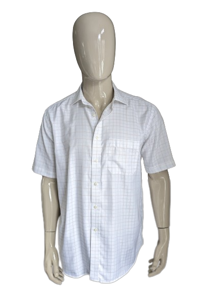 Segni e camicia corta sartoria di Spencer. Linea marrone blu bianco. Dimensione 42 / L.