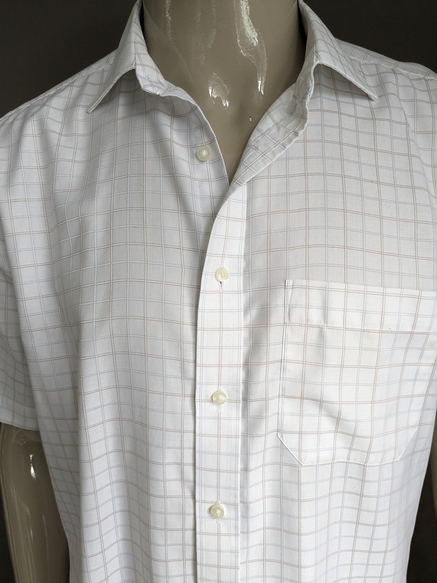 Segni e camicia corta sartoria di Spencer. Linea marrone blu bianco. Dimensione 42 / L.