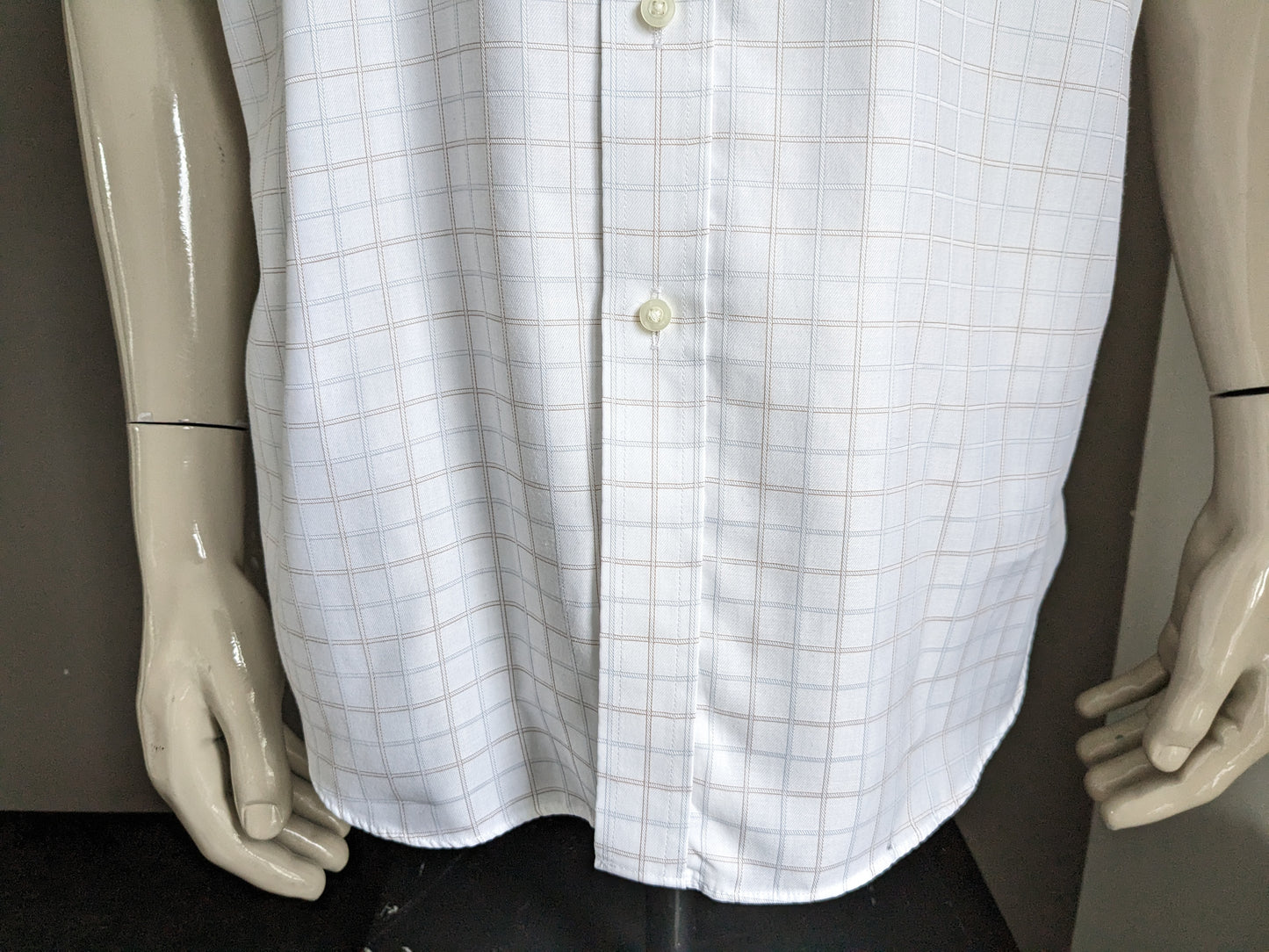 Marks & Spencer Sailoring Shirt manga corta. Línea de marrón azul blanco. Tamaño 42 / L.