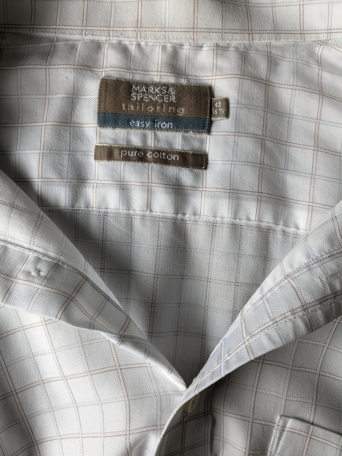 Marks & Spencer tailoring shirt short sleeve. White blue brown line. Size 42 / L.
