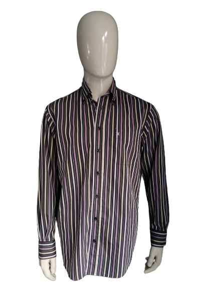 Chemise Giordano. Violet Black rayé ,. Taille M. Sport Fit.