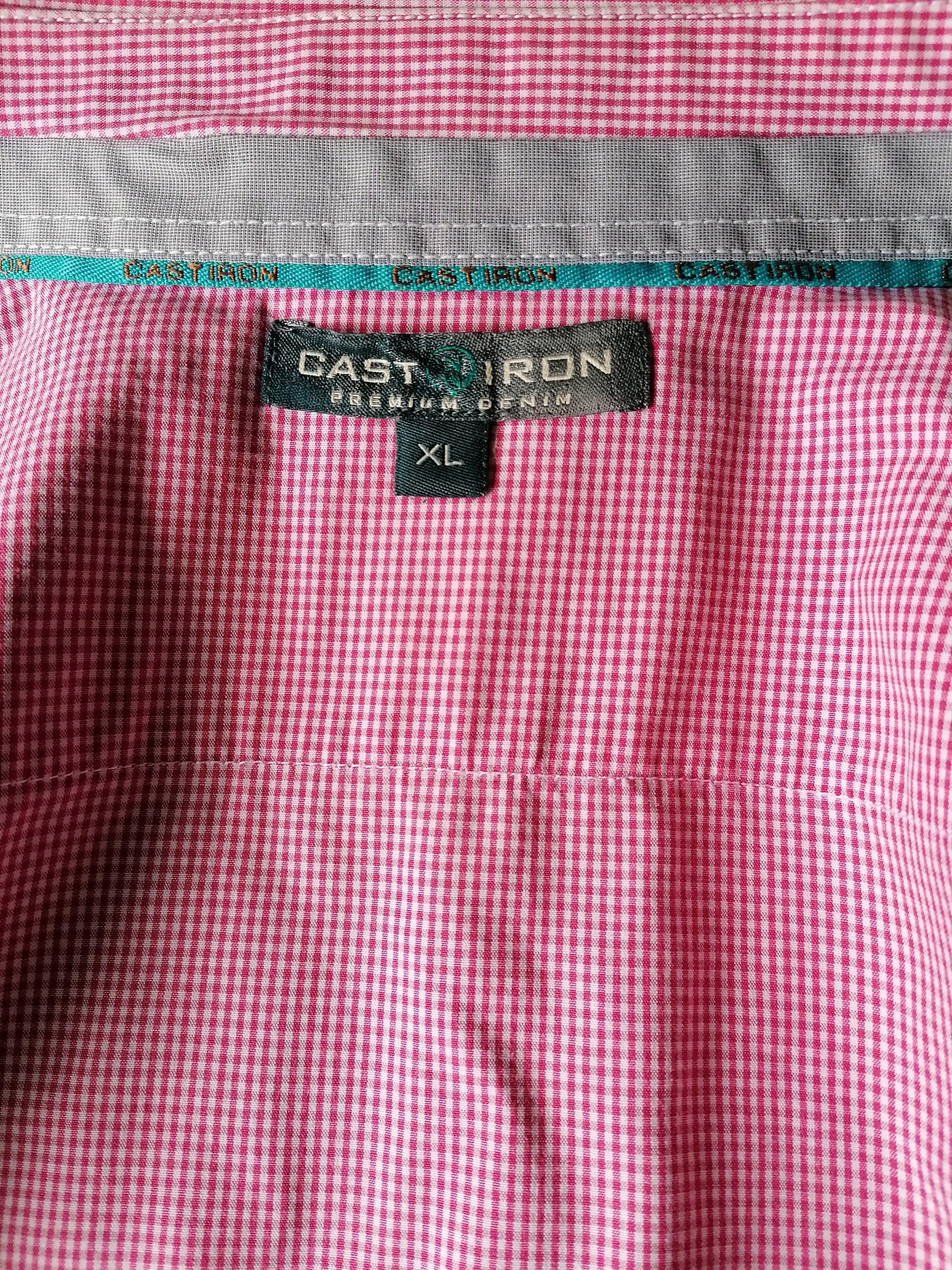 Cast Iron overhemd. Roze Wit motief. Maat XL. - EcoGents