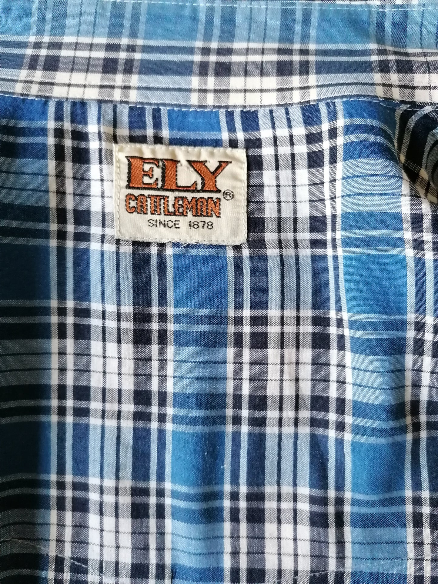 Vintage Ely overhemd. Blauw wit zwart geruit. Maat L.