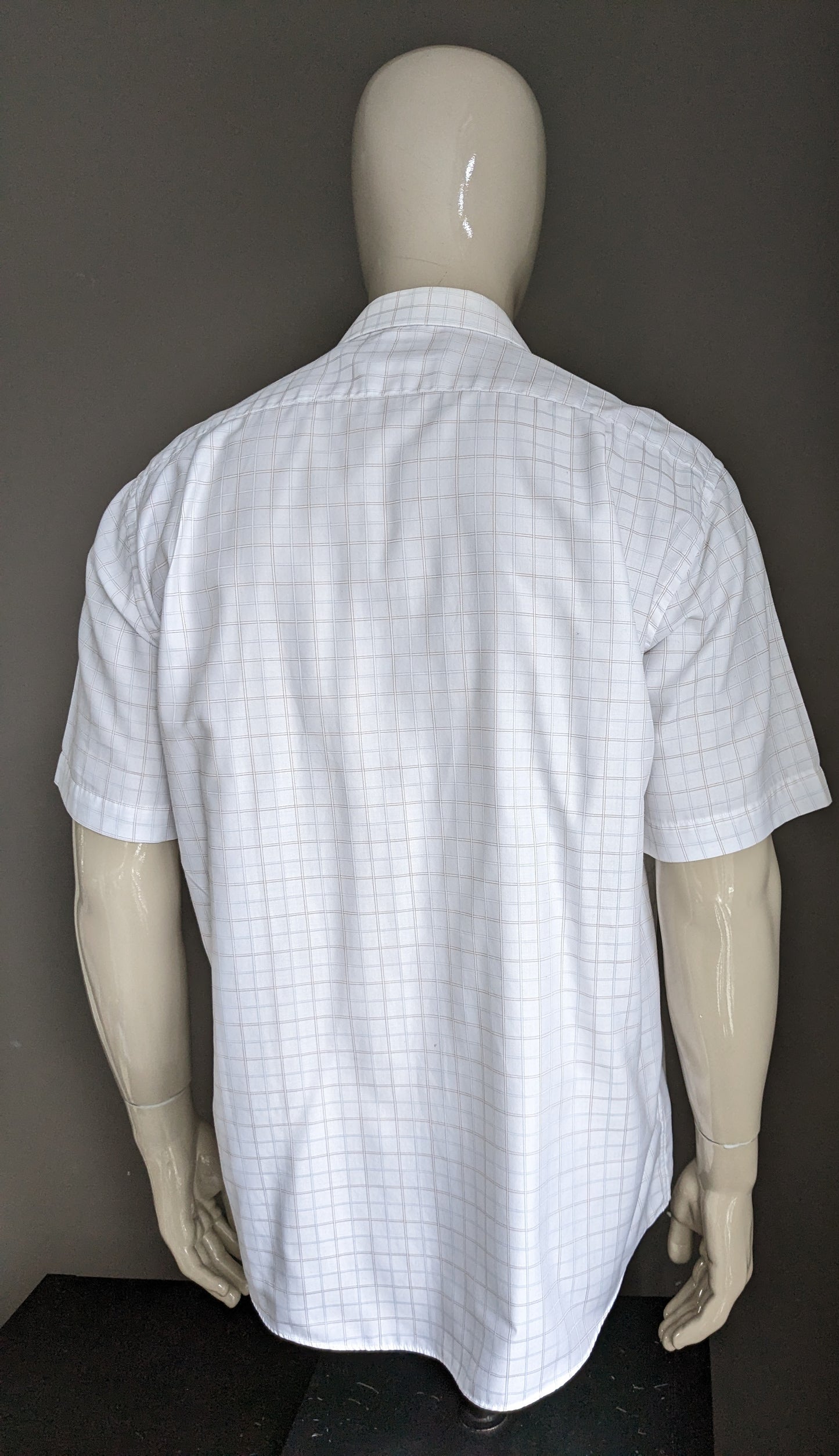 Marks & Spencer tailoring shirt short sleeve. White blue brown line. Size 42 / L.